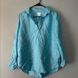 Sigrid Olsen Women's Long Sleeve Blouse, Medium Size, Blue 100% Linen